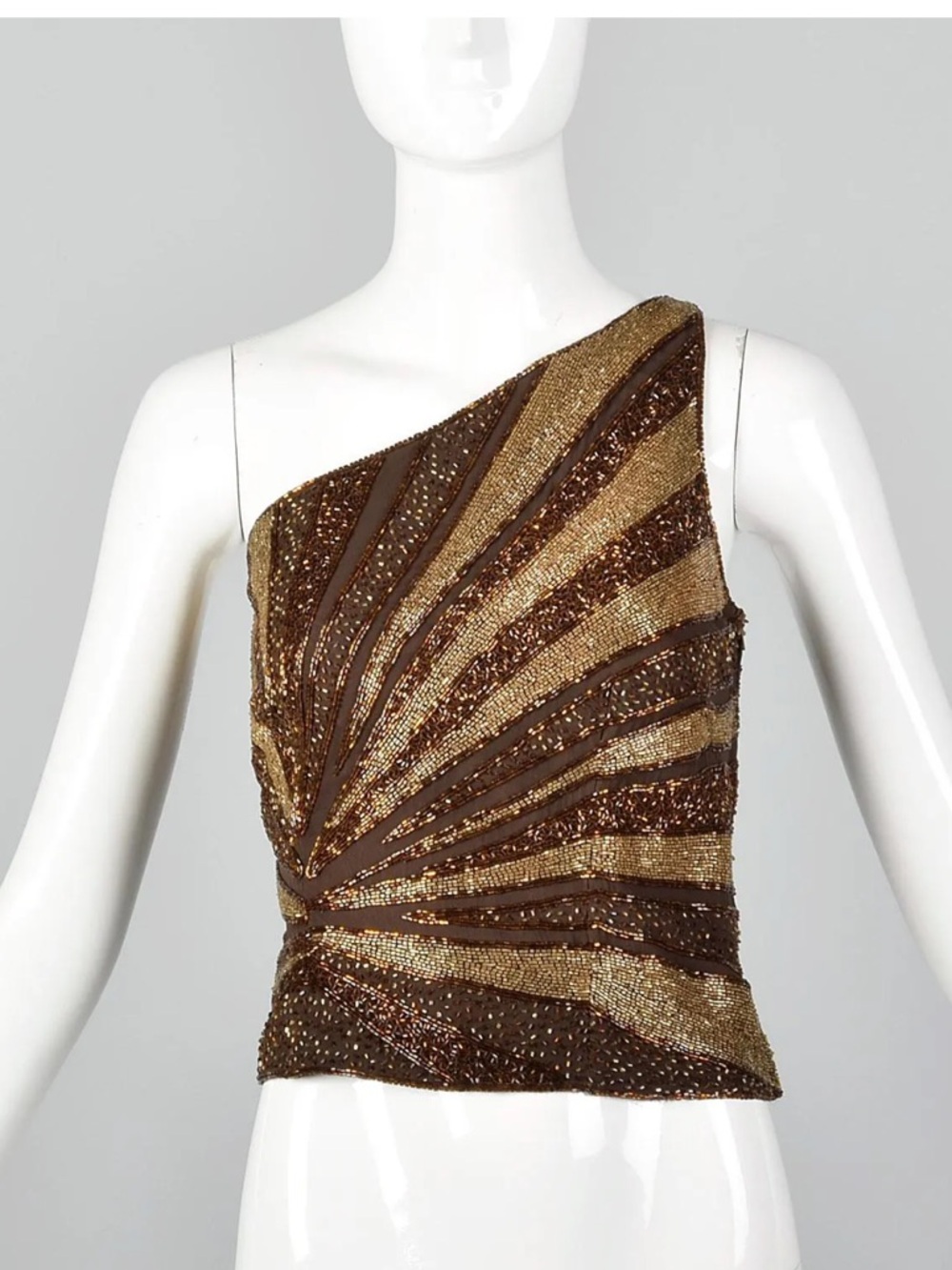 Cache Beaded One-Shoulder top
